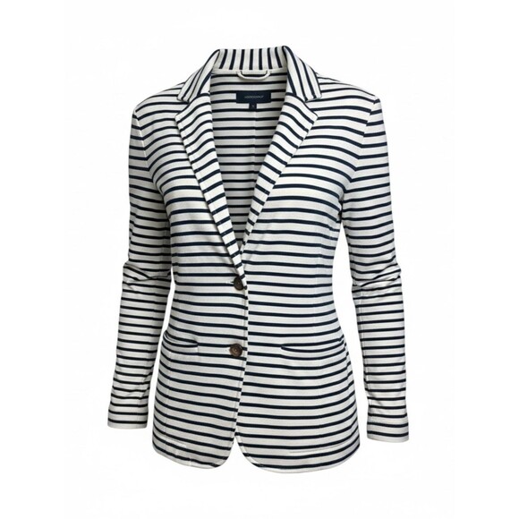 J. Crew Jackets & Blazers - J. Crew Women’s L 100% Cotton Striped Navy & Off White Summer Blazer